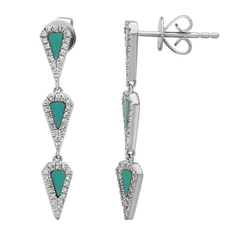 0.23 Ctw Diamond 14k White Gold Turquoise Round Shape Womens Gemstone Earrings