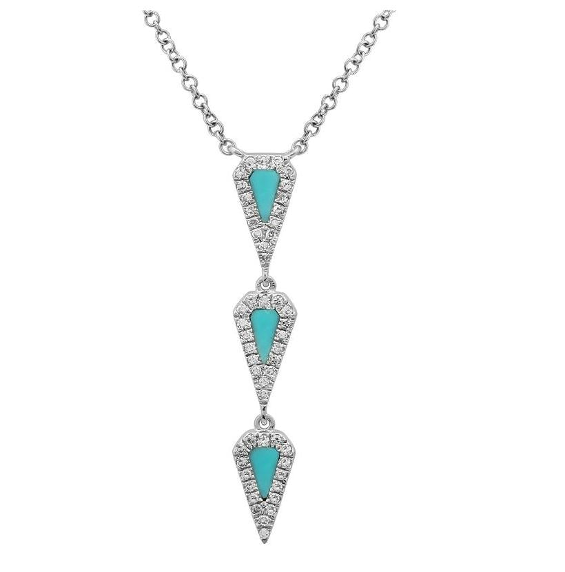 0.12 Ctw Diamond 14k White Gold Turquoise Round Shape Womens Gemstone Necklace