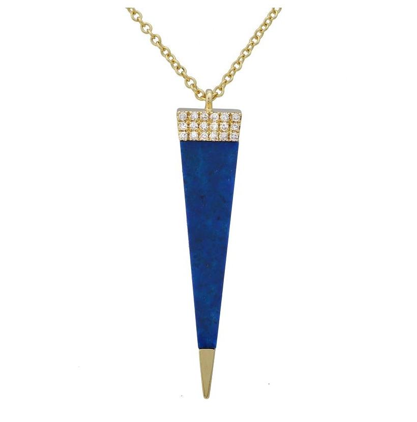 0.06 Ctw Diamond 14k Yellow Gold Lapis Round Shape Womens Gemstone Necklace Pendant With 16 Inch Chain