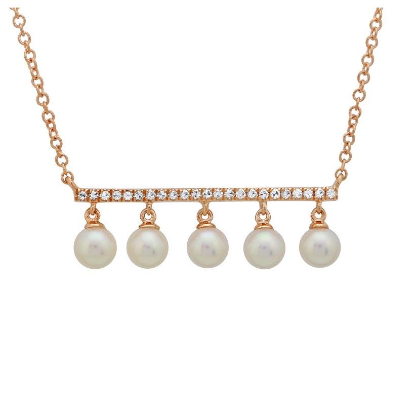 0.08 Ctw Diamond 14k Rose Gold Pearl Necklace