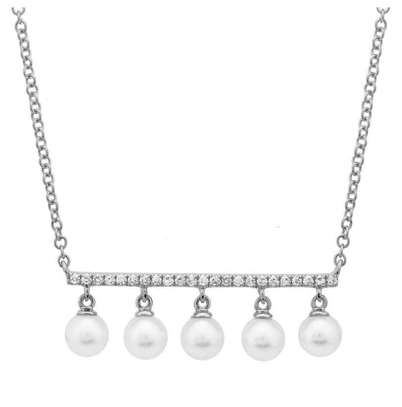 0.08 Ctw Diamond 14k White Gold Pearl Necklace