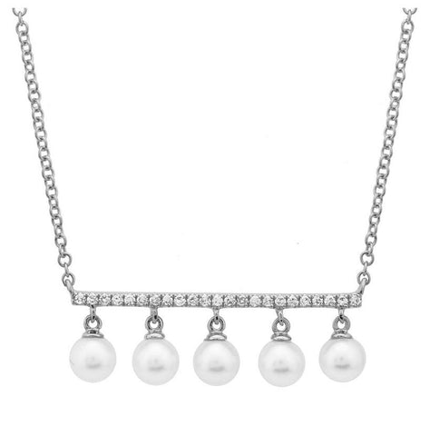 0.08 Ctw Diamond 14k White Gold Pearl Necklace