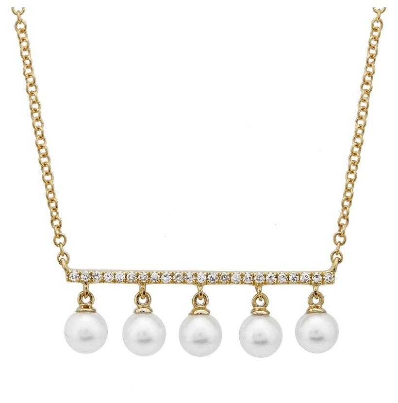 0.08 Ctw Diamond 14k Yellow Gold Pearl Necklace