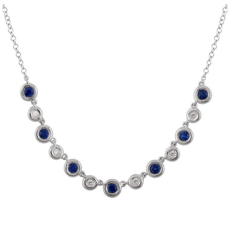 0.1 Ctw Diamond 14k White Gold Sapphire Round Shape Womens Gemstone Necklace