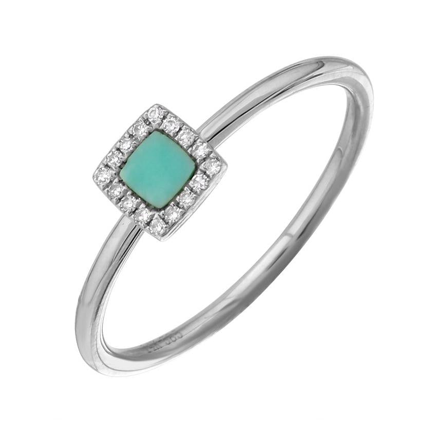 0.05 Ctw Diamond 14k White Gold Turquoise Round Shape Womens Gemstone Ring