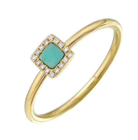 0.05 Ctw Diamond 14k Yellow Gold Turquoise Round Shape Womens Gemstone Ring