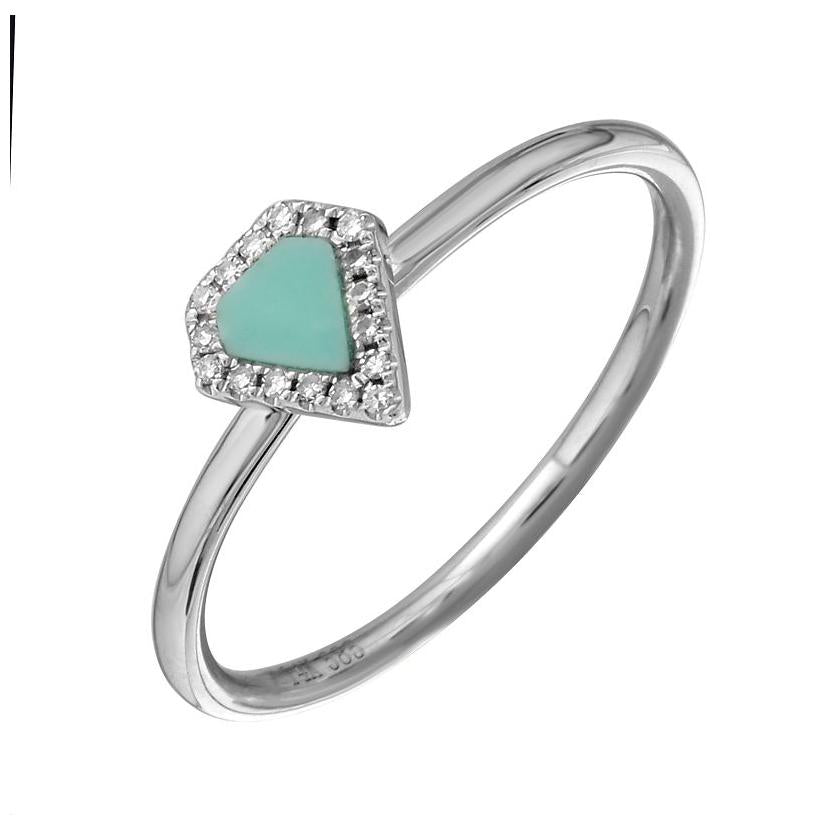 0.05 Ctw Diamond 14k White Gold Turquoise Round Shape Womens Gemstone Ring