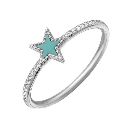 0.06 Ctw Diamond 14k White Gold Turquoise Round Shape Womens Gemstone Ring