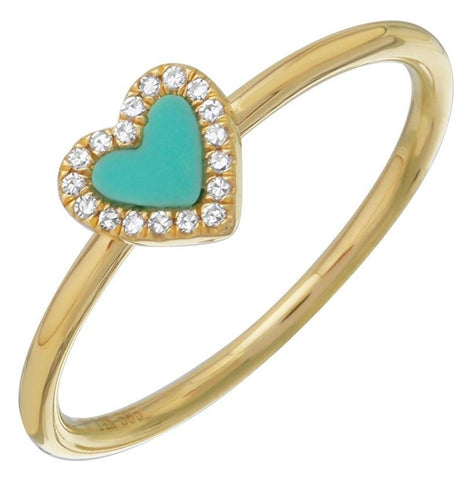 0.05 Ctw Diamond 14k Yellow Gold Turquoise Round Shape Womens Gemstone Ring