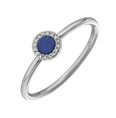 0.05 Ctw Diamond 14k White Gold Lapis Round Shape Womens Gemstone Ring