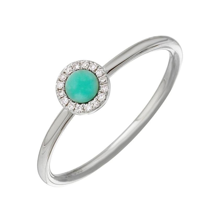 0.05 Ctw Diamond 14k White Gold Turquoise Round Shape Womens Gemstone Ring