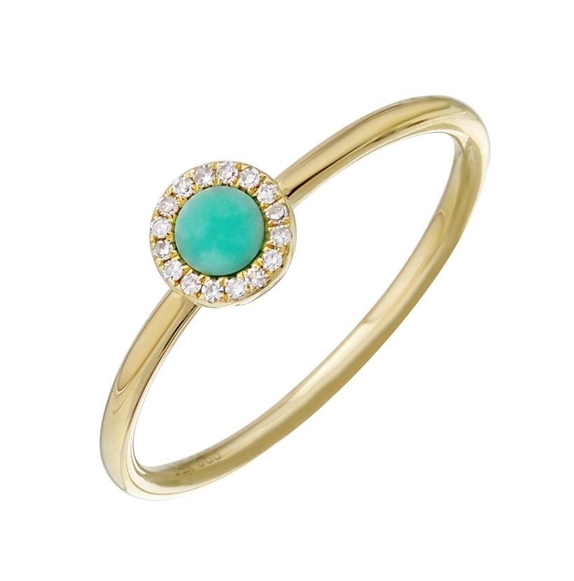 0.05 Ctw Diamond 14k Yellow Gold Turquoise Round Shape Womens Gemstone Ring