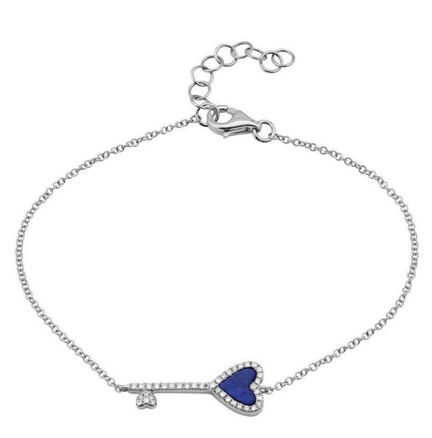 0.11 Ctw Diamond 14k White Gold Lapis Round Shape Womens Gemstone Bracelet