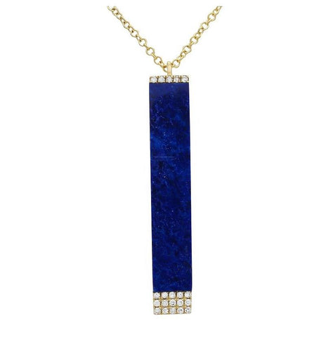 0.07 Ctw Diamond 14k Yellow Gold Lapis Round Shape Womens Gemstone Necklace Pendant With 16 Inch Chain