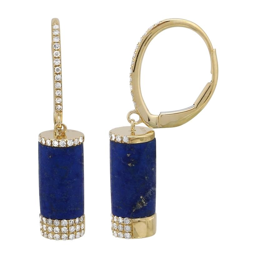 0.29 Ctw Diamond 14k Yellow Gold Lapis Round Shape Womens Gemstone Earrings