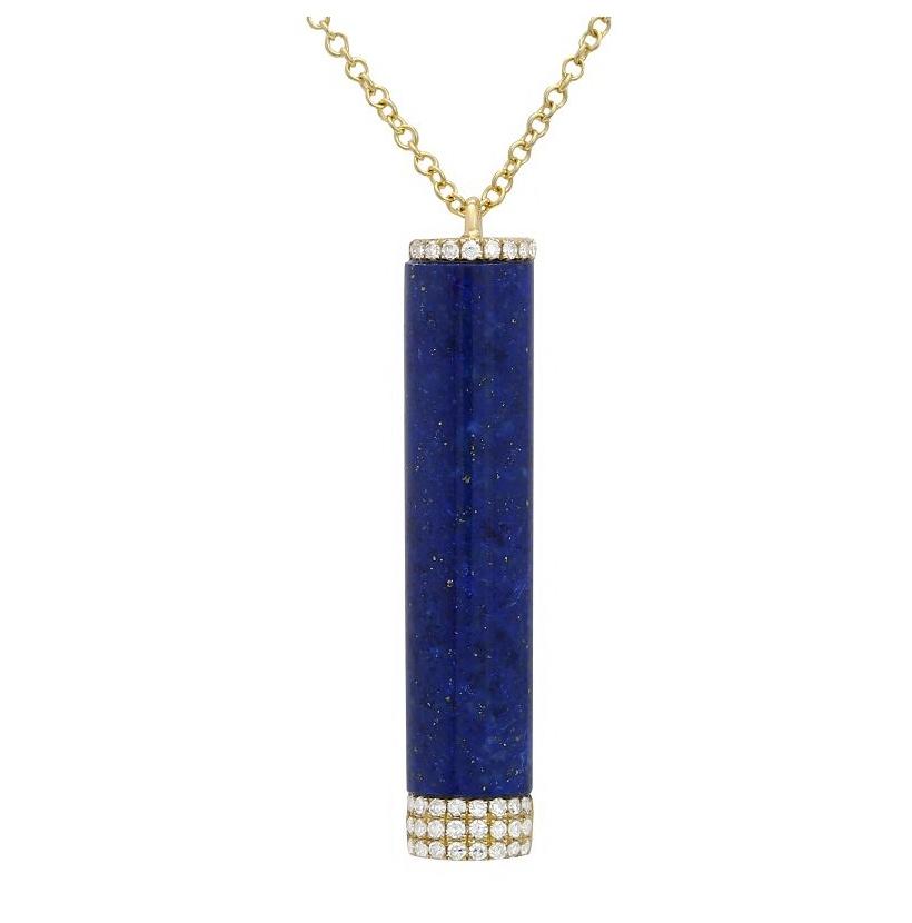 0.11 Ctw Diamond 14k Yellow Gold Lapis Round Shape Womens Gemstone Necklace Pendant With 16 Inch Chain