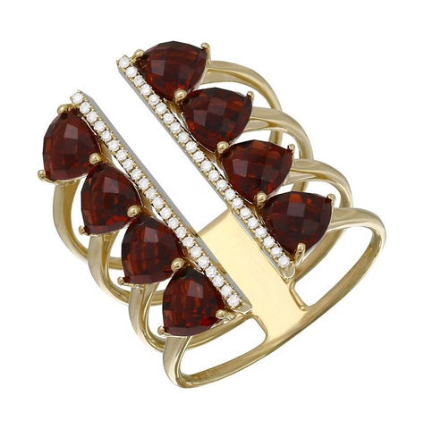 0.14 Ctw Diamond 14k Yellow Gold Garnet Round Shape Womens Gemstone Ring
