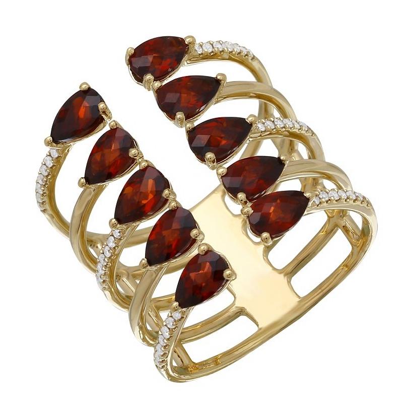 0.13 Ctw Diamond 14k Yellow Gold Garnet Round Shape Womens Gemstone Ring