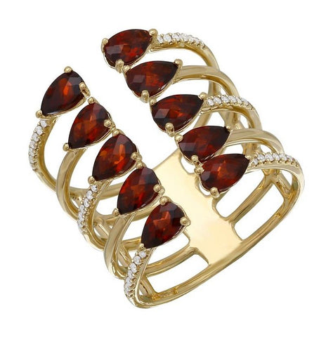 0.13 Ctw Diamond 14k Yellow Gold Garnet Round Shape Womens Gemstone Ring