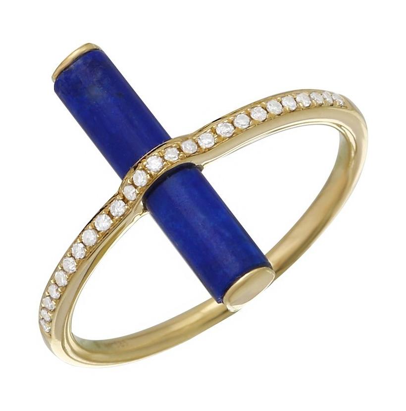 0.08 Ctw Diamond 14k Yellow Gold Lapis Round Shape Womens Gemstone Ring