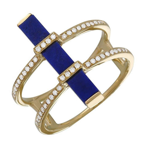 0.17 Ctw Diamond 14k Yellow Gold Lapis Round Shape Womens Gemstone Ring