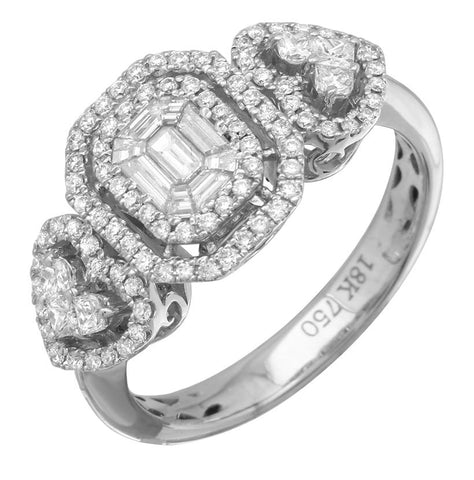 0.79 Ctw Diamond 18k White Gold Round Baguette Multi Shape Womens Diamond Ring