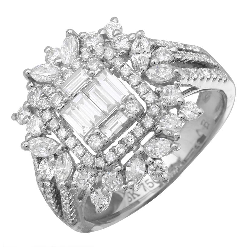 1.42 Ctw Diamond 18k White Gold Round Baguette Marquis Shape Womens Diamond Ring