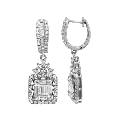 2.27 Ctw Diamond 18k White Gold Round Baguette Shape Womens Diamond Earrings