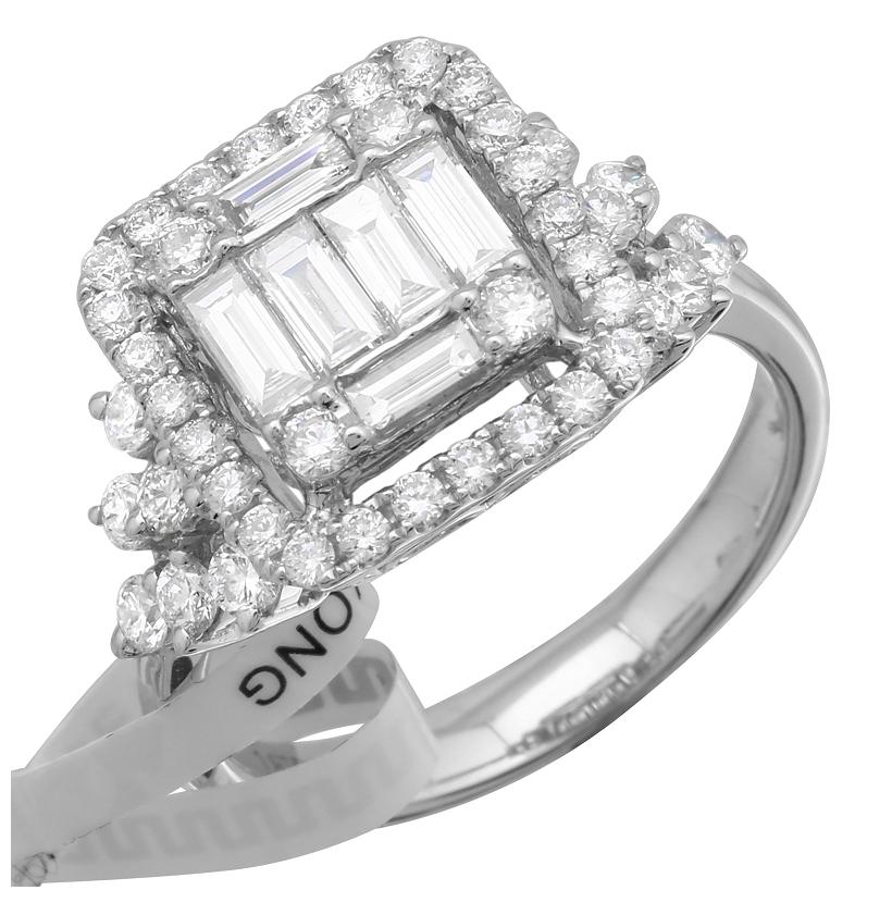 1.38 Ctw Diamond 18k White Gold Round Baguette Shape Womens Diamond Ring