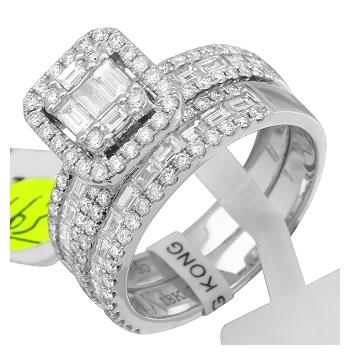 1.63 Ctw Diamond 18k White Gold Round Baguette Shape Womens Diamond Ring