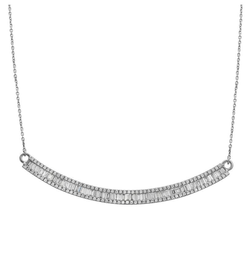 0.95 Ctw Diamond 18k White Gold Round Tap Baguette Shape Womens Diamond Necklace