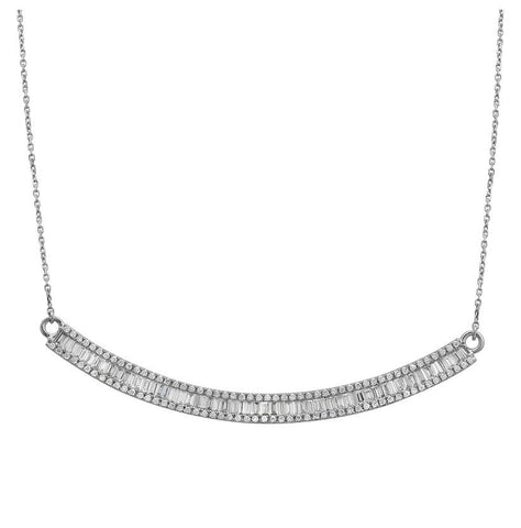 0.95 Ctw Diamond 18k White Gold Round Tap Baguette Shape Womens Diamond Necklace