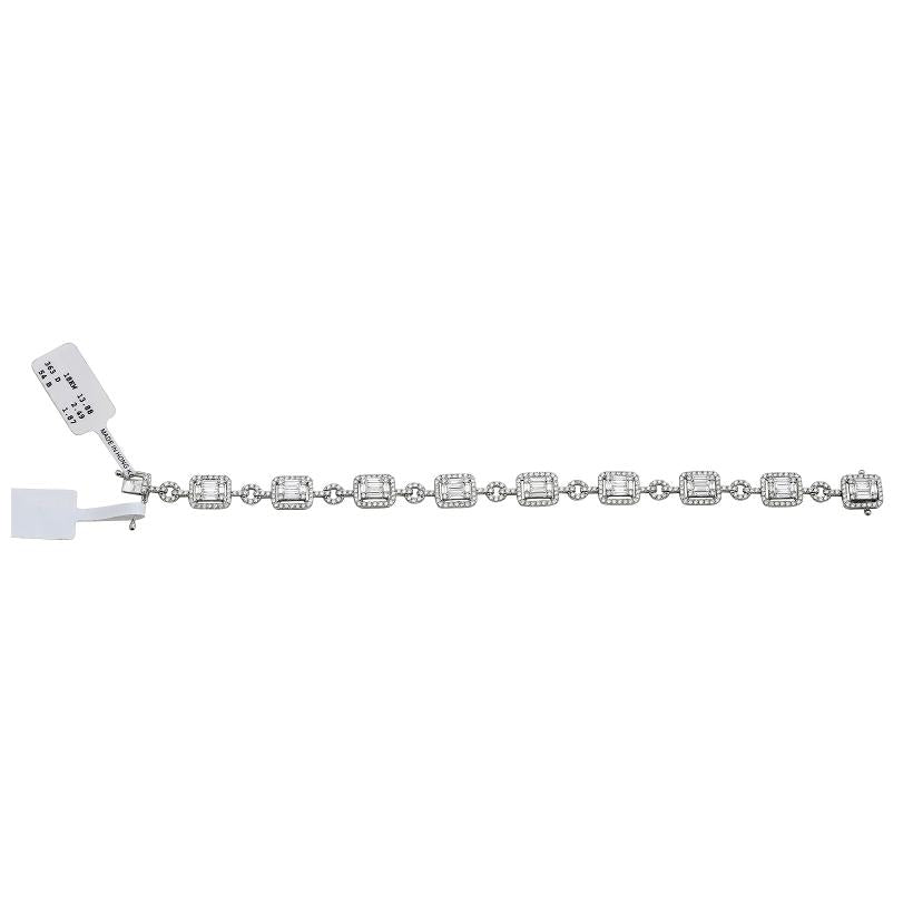 4.36 Ctw Diamond 18k White Gold Round Baguette Shape Womens Diamond Bracelet