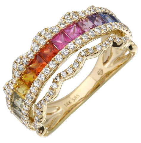 0.59 Ctw Diamond 14k Yellow Gold Sapphire Round Shape Womens Gemstone Ring