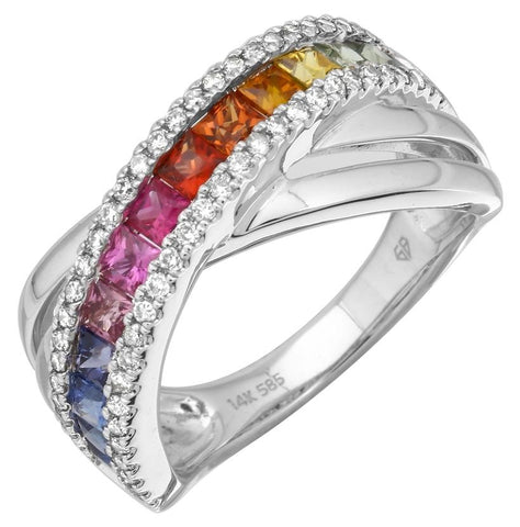 0.37 Ctw Diamond 14k White Gold Sapphire Round Shape Womens Gemstone Ring