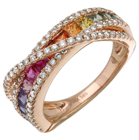 0.55 Ctw Diamond 14k Rose Gold Sapphire Round Shape Womens Gemstone Ring