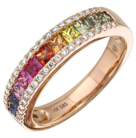 0.2 Ctw Diamond 14k Rose Gold Sapphire Round Shape Womens Gemstone Ring