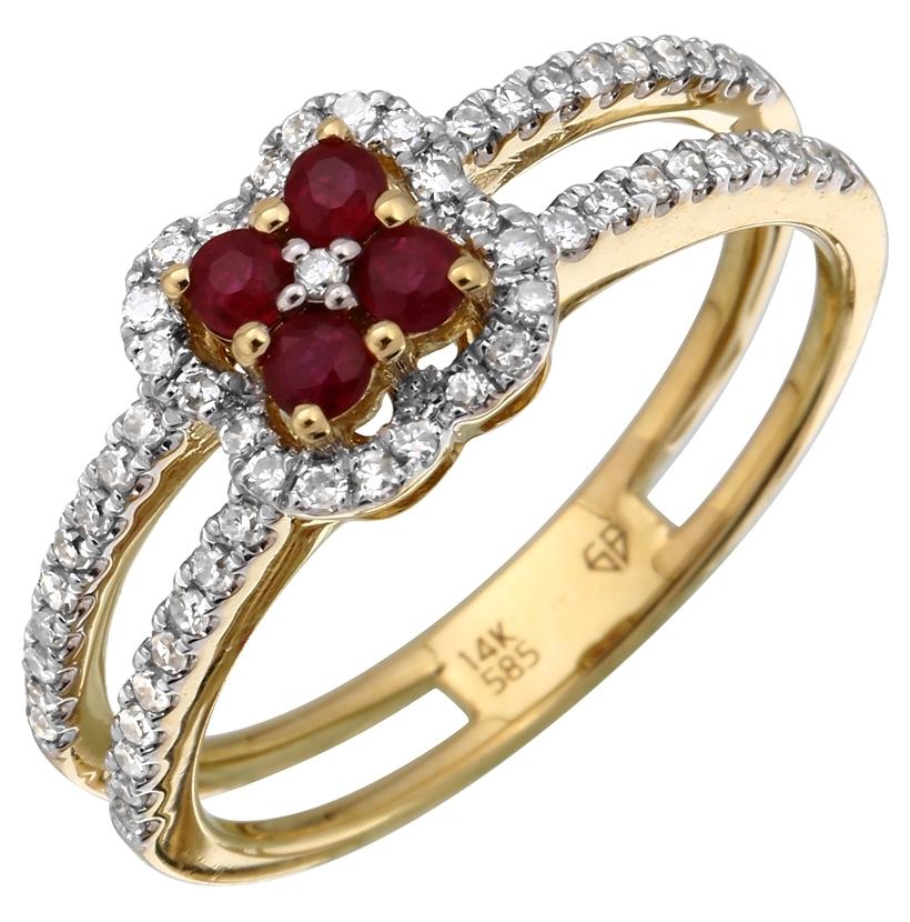 0.27 Ctw Diamond 14k Yellow Gold Ruby Round Shape Womens Gemstone Ring