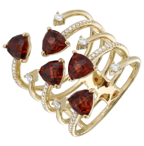 0.3 Ctw Diamond 14k Yellow Gold Garnet Round Shape Womens Gemstone Ring