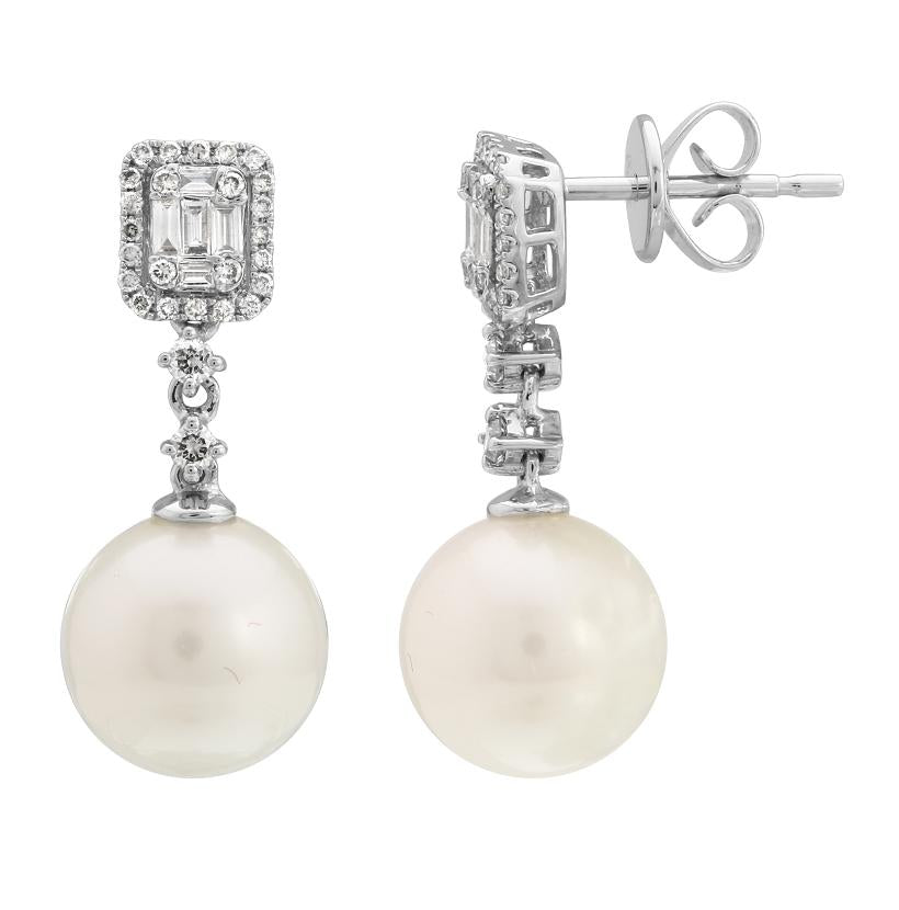 0.4 Ctw Diamond 14k White Gold Pearl Earrings