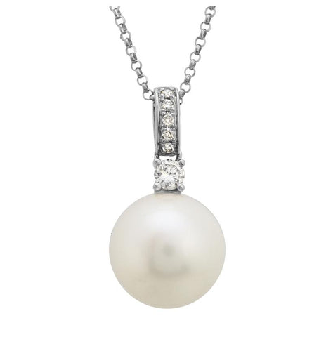 0.21 Ctw Diamond 14k White Gold Pearl Necklace Pendant With 16 Inch Chain