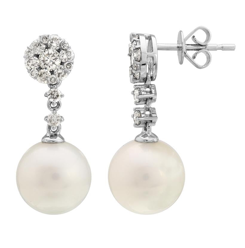 0.89 Ctw Diamond 14k White Gold Pearl Earrings