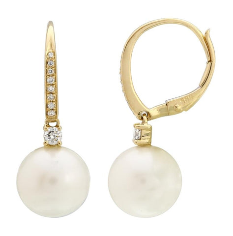 0.19 Ctw Diamond 14k Yellow Gold Pearl Earrings