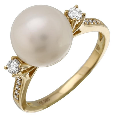 0.06 Ctw Diamond 14k Yellow Gold Pearl Ring