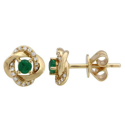 0.07 Ctw Diamond 14k Yellow Gold Emerald Round Shape Womens Gemstone Earrings