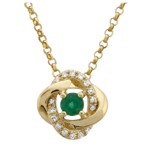 0.03 Ctw Diamond 14k Yellow Gold Emerald Round Shape Womens Gemstone Necklace Pendant With 16 Inch Chain