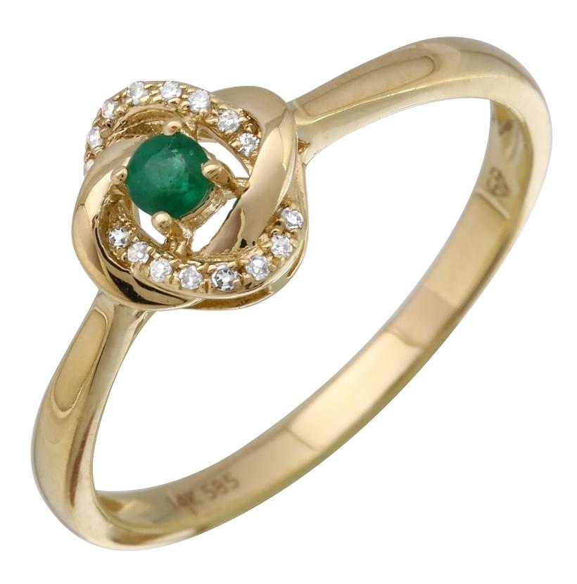 0.03 Ctw Diamond 14k Yellow Gold Emerald Round Shape Womens Gemstone Ring