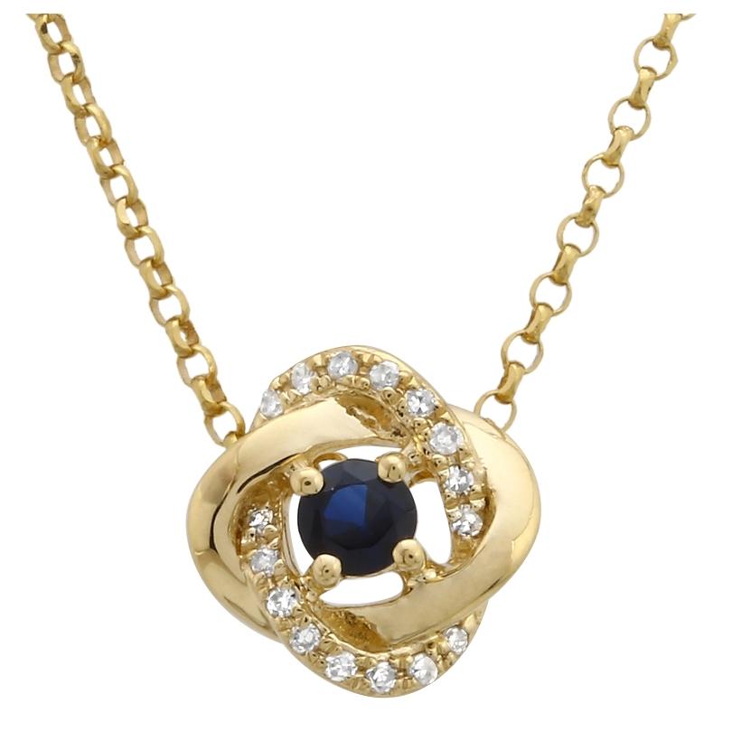 0.03 Ctw Diamond 14k Yellow Gold Sapphire Round Shape Womens Gemstone Necklace Pendant With 16 Inch Chain