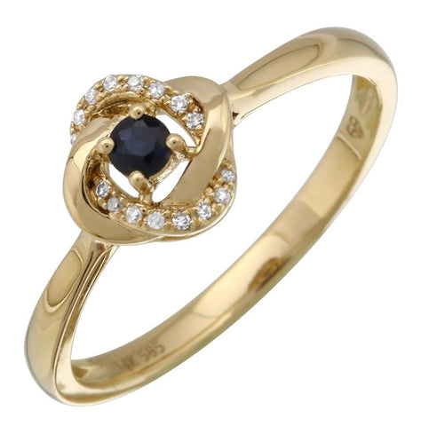 0.03 Ctw Diamond 14k Yellow Gold Sapphire Round Shape Womens Gemstone Ring