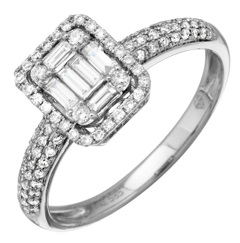 0.46 Ctw Diamond 14k White Gold Round Baguette Shape Womens Diamond Ring